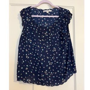 Lauren Conrad navy floral blouse